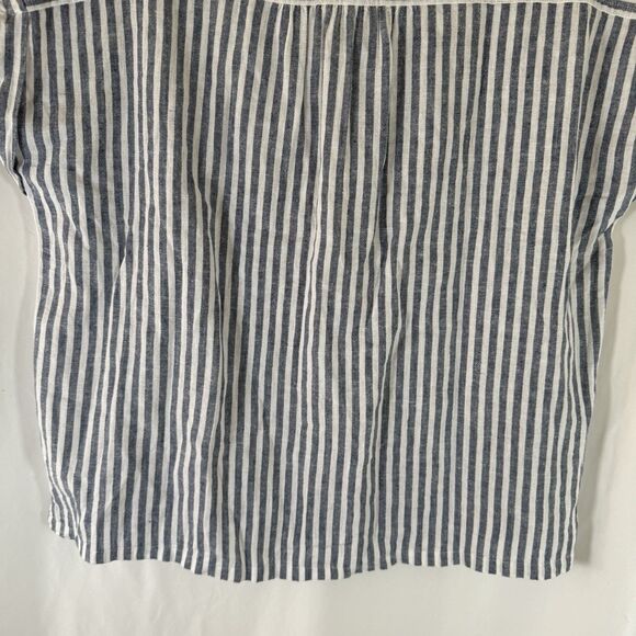 Orvis Linen Blend Button Down Shirt Women's Medium Blue White Striped Short Slv - Picture 10 of 10